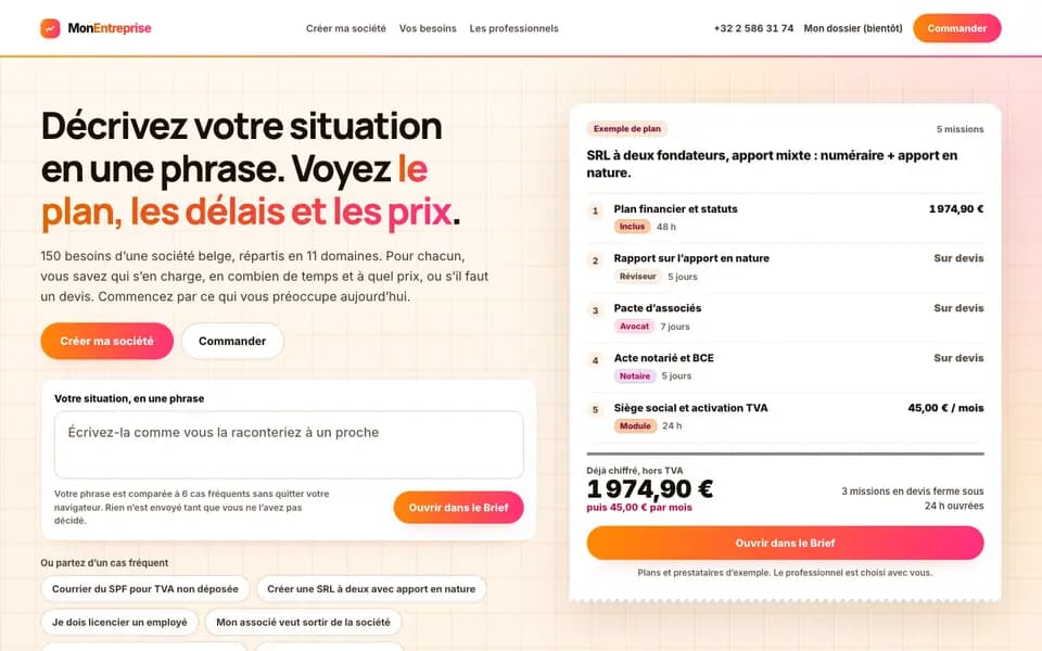 Page d'accueil de MonEntreprise